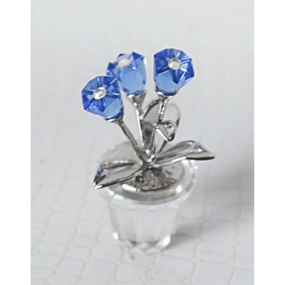 Swarovski Potted Plant Blue Forget Me Not's Crystal Figurine Flower Miniature - Picture 1 of 4